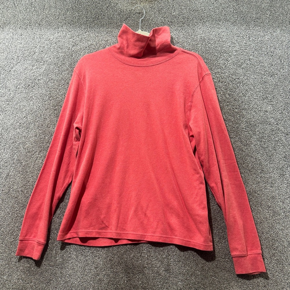 LL Bean Womens Large Coral Pink Cotton Turtleneck Top Classic Layering Cozy